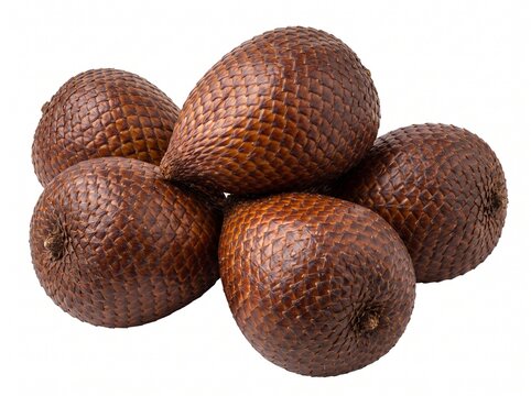 Fresh snake fruit salak isolated on a white background, exotic tropical sweet fruit with scaly reddish brown skin, healthy organic raw food full of vitamins