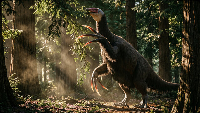 Therizinosaurus cheloniformis Foraging in Prehistoric Forest