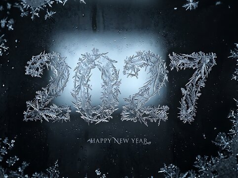 Frosted 2027 numbers with snowflake border during winter celebration