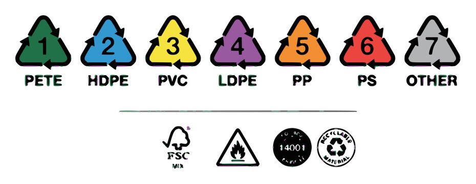 Clean vector illustration of plastic recycling symbols arr set with simple line art design featuring line art, illustrations, graphic resources with vector and design elements