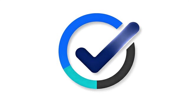 3D blue check mark inside a circle isolated on white background
