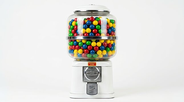 Retro gumball machine filled with colorful chewing gum balls colorful isolated