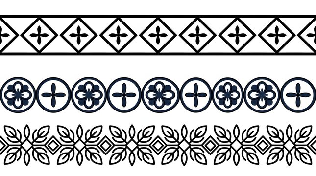 Decorative geometric and floral border design elements with transparent background