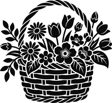 Spring Flowers in Wicker Basket Silhouette