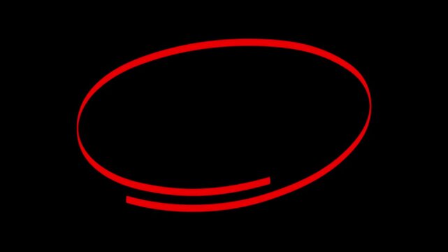 Hand-drawn circle highlights animation 4k video. White and red marker circle, oval scribble frame, handwritten round stroke animated effect