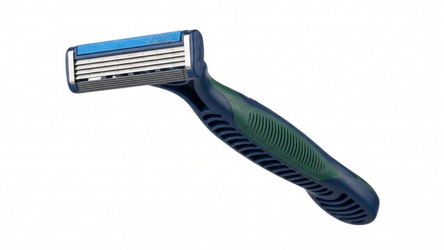 Modern manual razor featuring multiple sharp blades and ergonomic handle isolated perfectly on white background