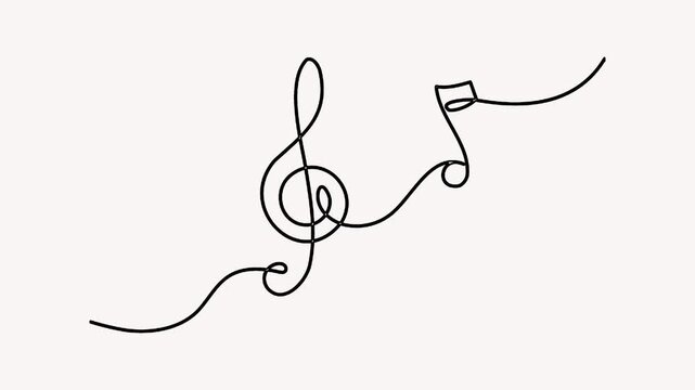 Continuous line drawing of a treble clef and a musical note