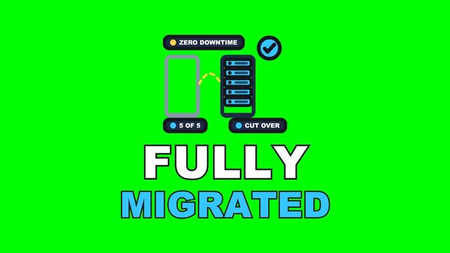 4K green screen FULLY MIGRATED animated text - every unit hopping from the old rack into the new one, kinetic typography IT support overlay for tech content, chroma key