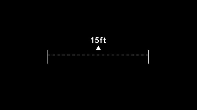 A dotted line representing a 15 ft measurement for design and layout purposes ,Measuring distance length dotted line animation, ,White vertical dotted line measuring height animation, alpha channe