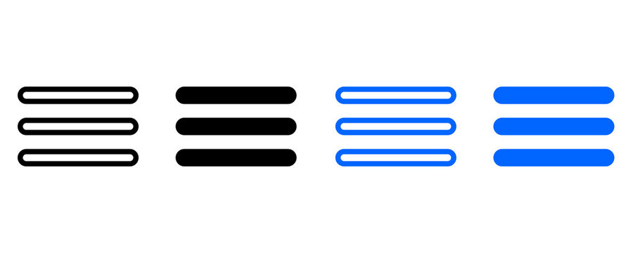  Modern Minimal Menu Icon Sheet. High Resolution 2D Outline and Solid Hamburger Navigation UI Icons Collection.