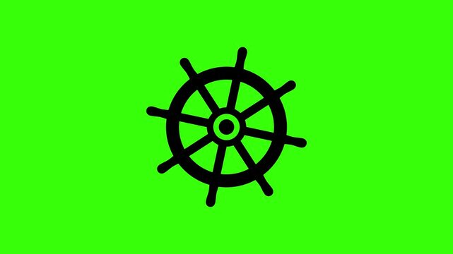 Ship Helm Organic Steering and Navigation Loop Animation on Green Screen Background Representing Nautical Travel and Maritime Sailing