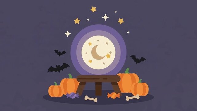 Halloween Animated Halloween Crystal Ball with Pumpkins and Bats 4K Motion Graphic