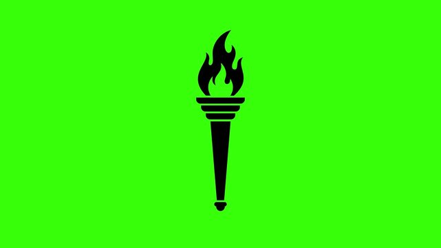 Burning Torch Flame Flickering Loop Animation on Green Screen Background Representing Ceremonial Fire and Achievement Beacon
