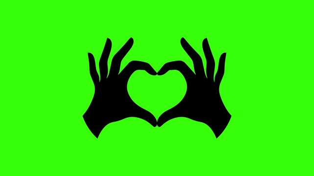 Animation of Two Hands Coming Together Creating a Heart Symbol Against a Green Screen Background