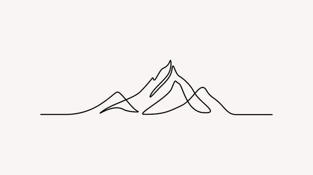 Minimalist mountain range line art drawing isolated on white background