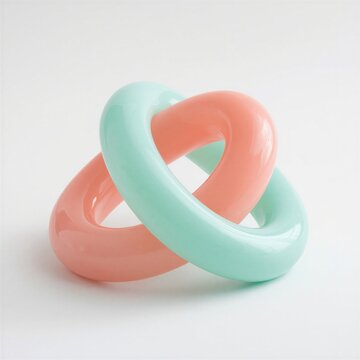 Minimalist Interlocking Rings Sculpture in Pastel Coral and Turquoise