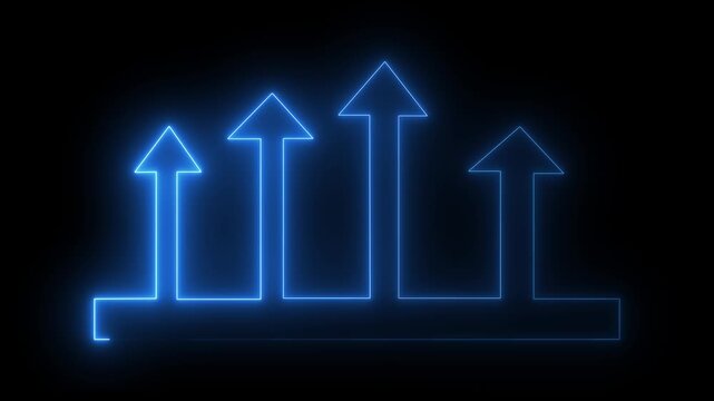 Blue neon glowing arrows pointing upward on a black background