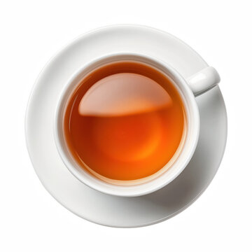 Top View Cup of Amber Tea on Saucer isolated on transparent background Generative Ai.