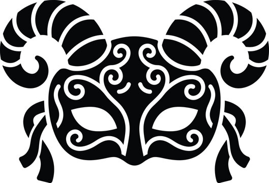 Horned Carnival Mask Silhouette &ndash; Venetian Masquerade & Mardi Gras Horned Face Mask Icon
