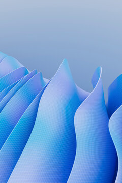 Abstract Blue Flowing Waves and Organic Curves 3D Render