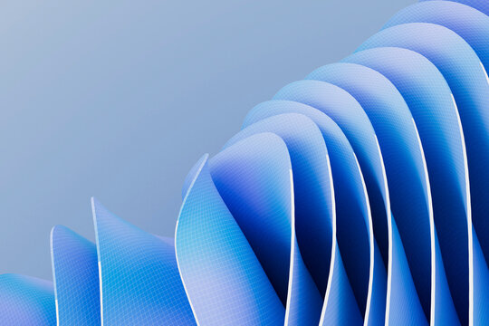 Layered Blue Wave Forms in Abstract 3D Composition