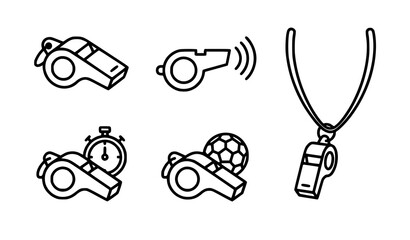 ​Whistle Icon Outline Vector Set Modern Sports Referee Coach Fitness Line Art Web Mobile App UI Asset B&W © Mdmahabur