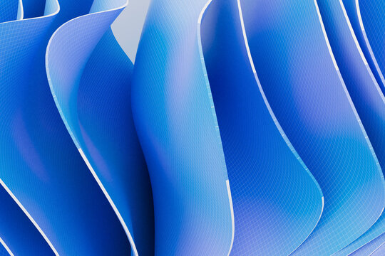 Abstract Blue Flowing Surfaces with Elegant Curves