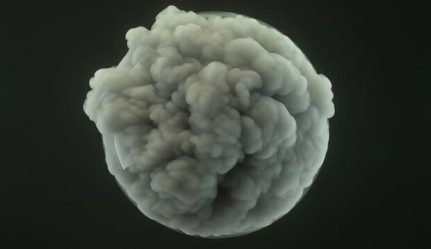 Delicate wispy smoke and fluid-like gaseous energy continuously moving inside a perfectly defined transparent spherical form, isolated against a pure black background