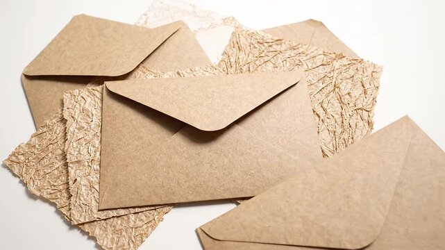 Collection of brown craft paper envelopes and paper scraps.