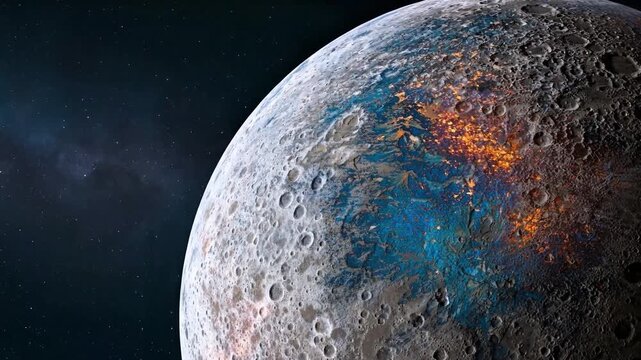 Blue and Orange Rocky Planet with Detailed Surface Texture | 4K Video