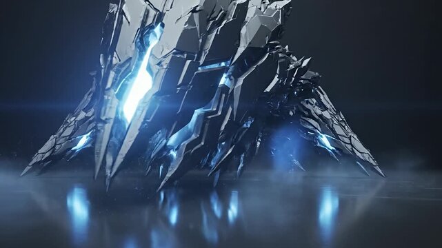 Dark metallic futuristic shards with glowing blue accents.