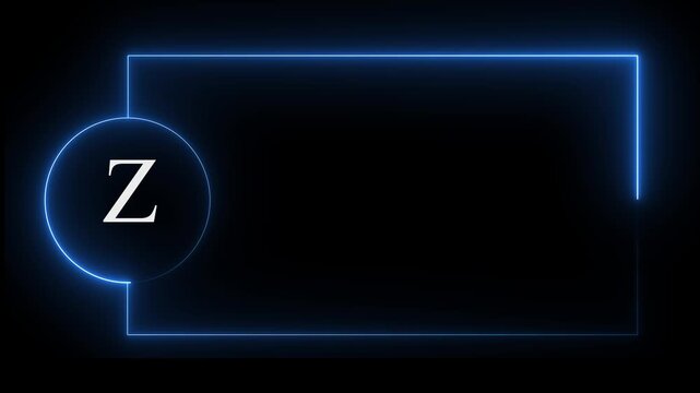 Colorful glowing neon Ztext icon animation. Square rectangle picture frame with one tone neon color motion graphic on isolated black a background. neon text Z icon, 4k video black background.4k