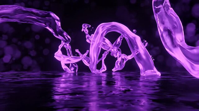 Glowing purple liquid swirl floating on dark reflective water.