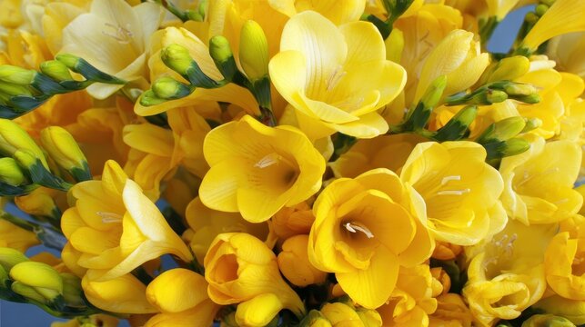 Vibrant yellow freesia flowers in full bloom a stunning floral arrangement for your nature collection