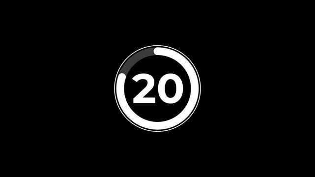 Progress circle indicators 25 seconds counting down numbers on black background with subtle motion for project timeline completion