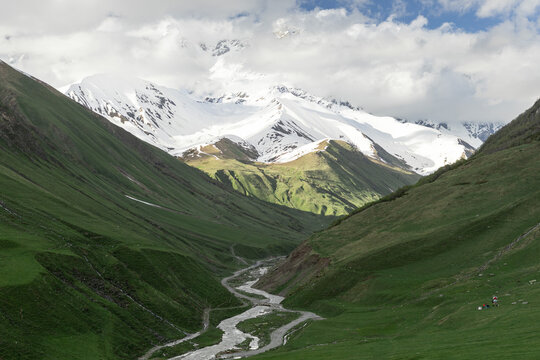 Shkhara Mountain and Enguri River Valley in Svaneti, Georgia