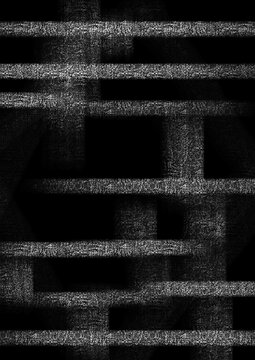 Dark black and white grunge texture featuring a mysterious staircase-like form on a distressed cement surface. Suitable for atmospheric backgrounds, horror themed designs, posters, overlays, and creat