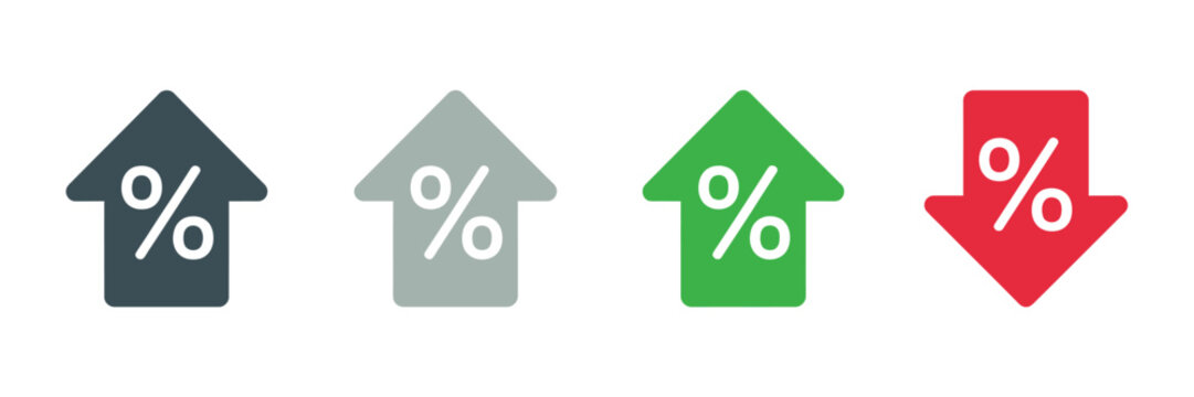 Percentage growth and decline vector icons for business analytics, financial performance, market trends, statistics, charts, and data visualization