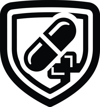 Medical Shield with Capsule Pill Silhouette &ndash; Healthcare Protection & Pharmacy Guard Icon