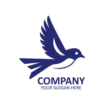 Minimalist blue bird logo icon design, flying swallow symbol for business branding