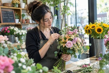 Fototapeta premium senior woman holding flowers in a greenhouse