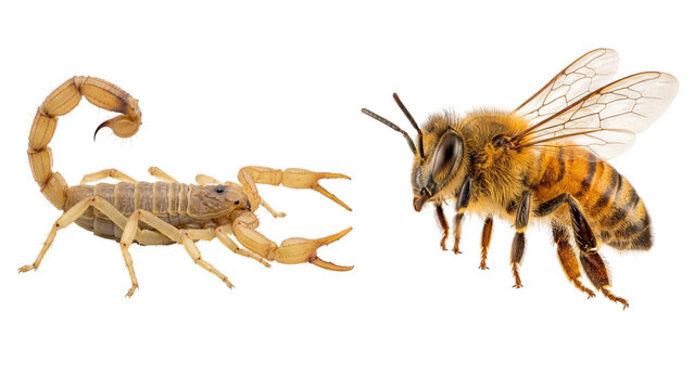 Scorpion and Honeybee Insects Isolated on Transparent Background