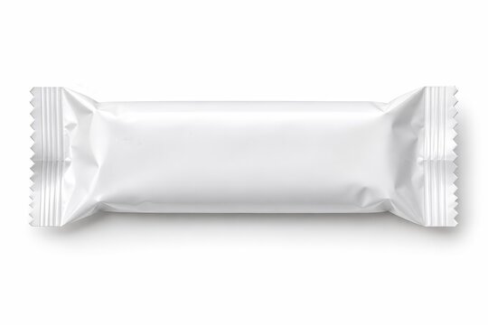 A white plastic candy wrapper mockup for brand product packaging design.