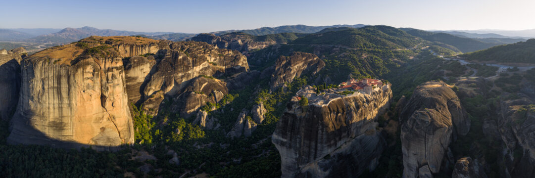 Meteora rock formations and the Monastery of the Holy Trinity