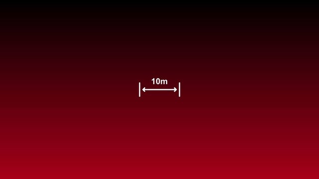 10m distance meter double arrow sign white line red dark gradient 4k video with 25fps