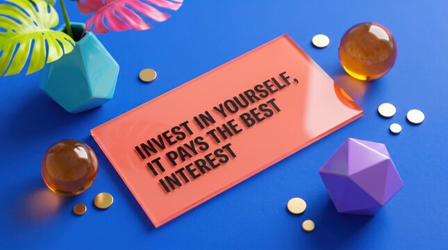 Motivational Quote Background with Colorful Decorative Objects and Coins