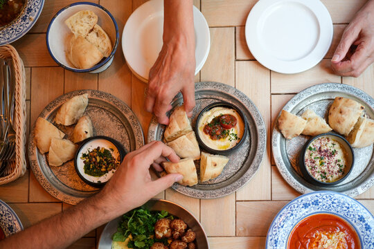Lebanese mezze and cauliflower shared at restaurant