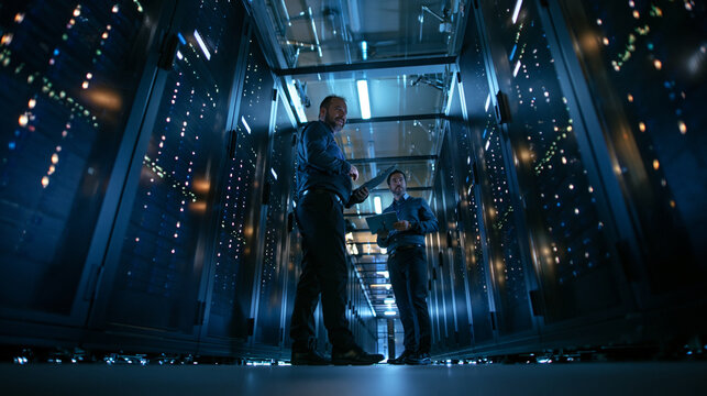 IT Engineers Inspecting Data Center Server Room