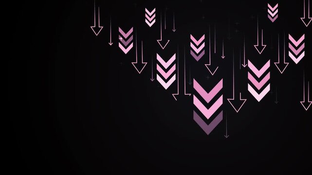 Background with many downward arrows and chevrons symbolizing decline falling sales recession animation