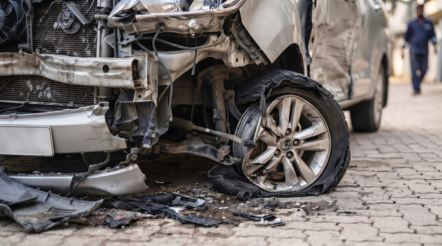Fatal car accident with severely damaged vehicle in crash